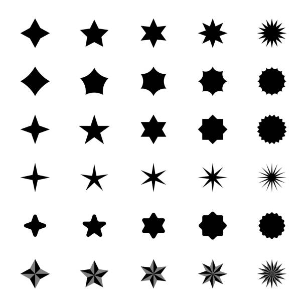stern-symbol-set, schwarz grafikelemente sammlung - erfolg stock-grafiken, -clipart, -cartoons und -symbole