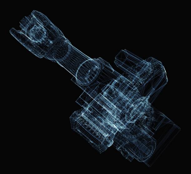 istock Industrial robot arm consisting of luminous lines 1077169020