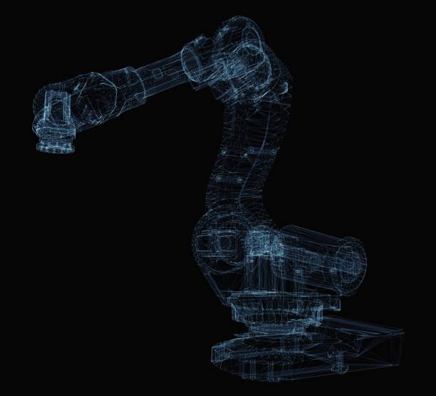 istock Industrial robot arm consisting of luminous lines 1077169204