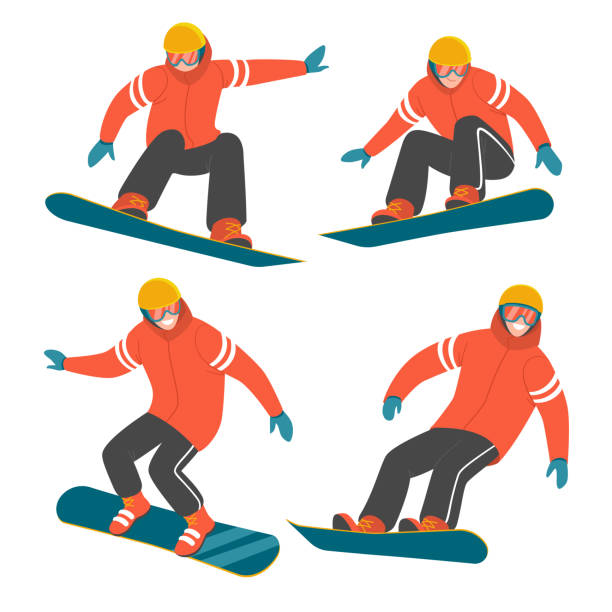 illustrations, cliparts, dessins animés et icônes de collection de planche à neige. - faire du snowboard