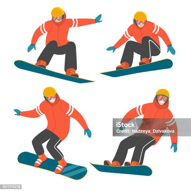 Snowboarding Collection Stock Illustration - Download Image Now - Snowboarding, Snowboard, Illustration
