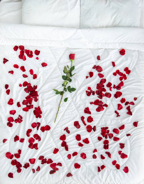 istock The bed with a rose petals. view from above 1077175348
