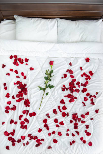 istock The bed with a rose petals. view from above 1077175398