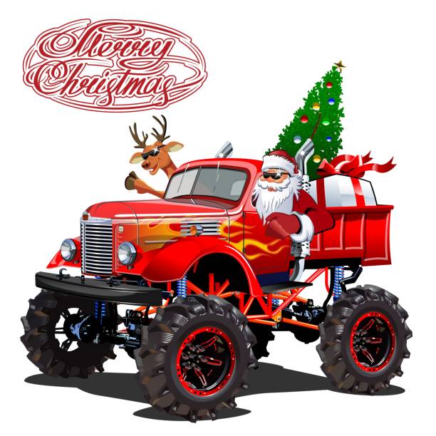 Monster Red Truck With Santa, Christmas Tree, Reindeer T-Shirt Monster Red Truck With Santa, Christmas Tree, Reindeer T-Shirt