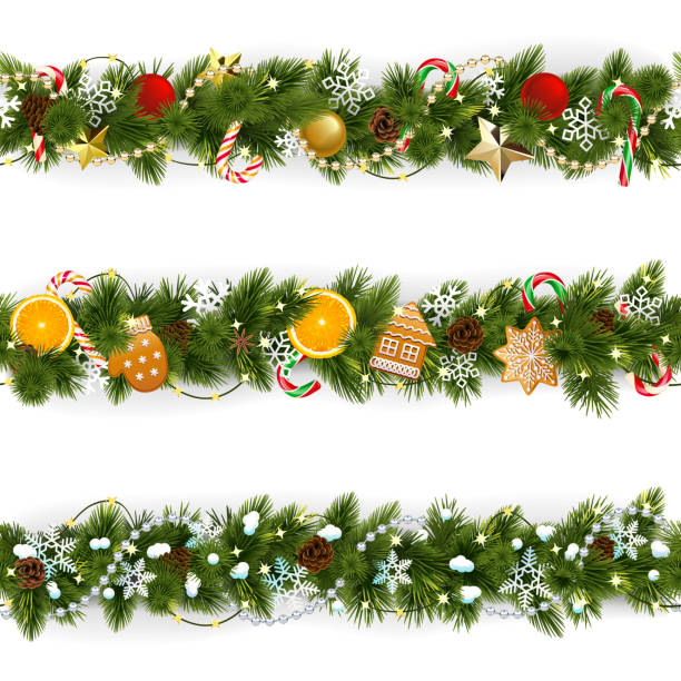 벡터 소나무 크리스마스 테두리 - christmas backgrounds gift bow stock illustrations