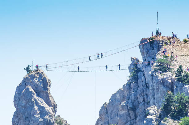 istock Suspension bridge over the abyss 1077179068