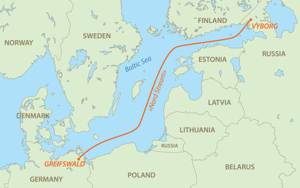 nord stream - газопровод из россии в германию - векторная карта - nord stream stock illustrations