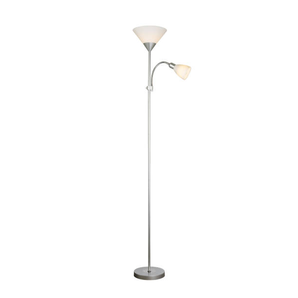 Metal floor lamp with two plastic lampshades stock photo