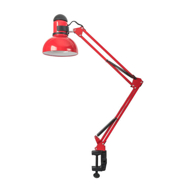 istock Red table lamp in a classic style on a clamp 1077181960