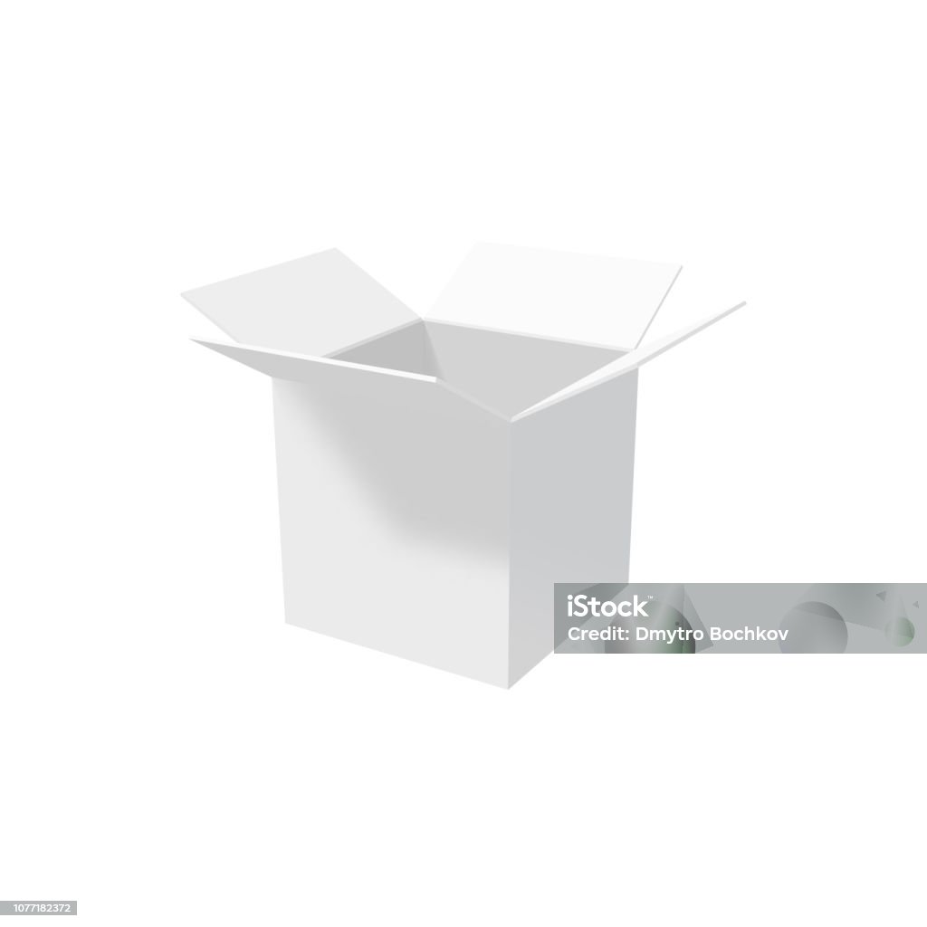 White Empty Box With An Open Lid Isolated On A White Background Stock