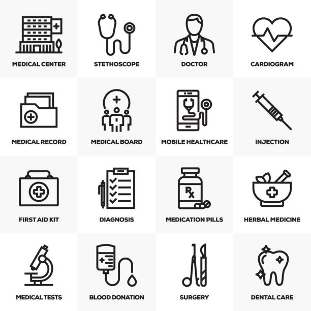 ilustrações de stock, clip art, desenhos animados e ícones de healthcare and medicine line icons set - nerve cell illustrations