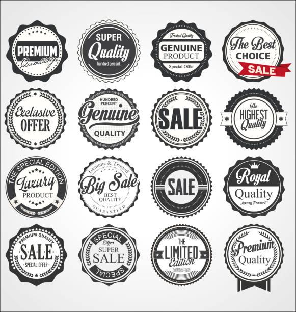 sammlung von vintage retro-premium-qualität abzeichen und etiketten - old ribbon banner seal stamper stock-grafiken, -clipart, -cartoons und -symbole