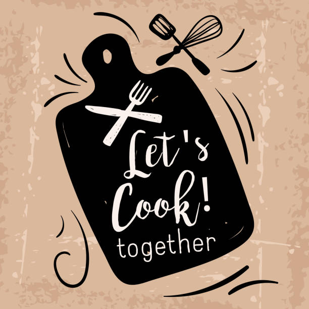 Cooking Label With Text Cute Doodled Cooking badge or Label With Text on a textured background chef symbols stock illustrations
