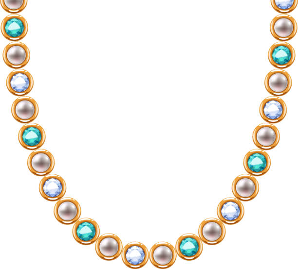 naszyjnik lub bransoletka ze złotym łańcuszkiem z perłami i kamieniami szlachetnymi. - chunky jewelry stock illustrations