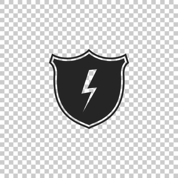 ilustrações de stock, clip art, desenhos animados e ícones de secure shield with lightning icon isolated on transparent background. flat design. vector illustration - honor guard flash