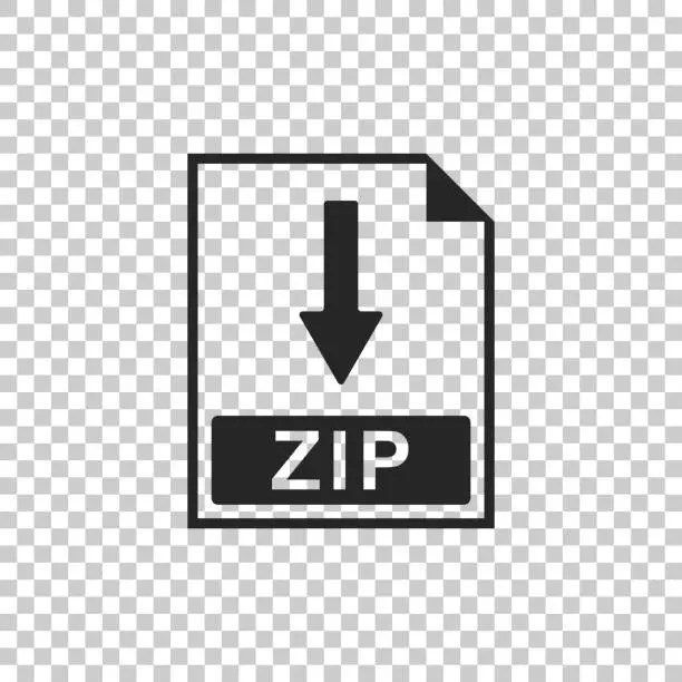 Vector illustration of ZIP file document icon. Download ZIP button icon isolated on transparent background. Flat design. Vector Illustration