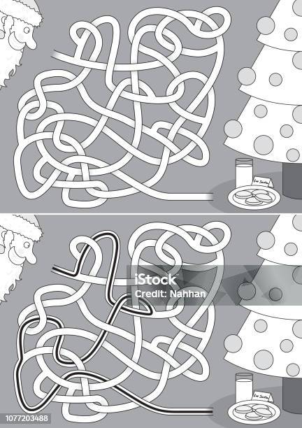 Santa Claus Maze Stock Illustration - Download Image Now - Activity, Cartoon, Christmas