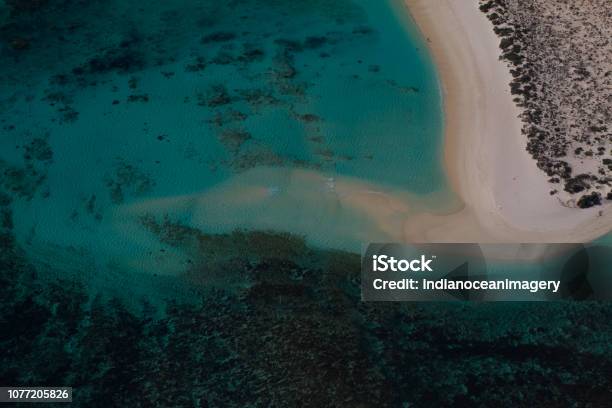 Aerial View Of Sandspit And Sand Movements Around Coral Reef At The Ningaloo Marine Park Stock Photo - Download Image Now