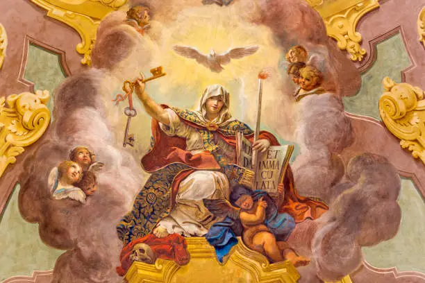 Parma - The ceiling fresco of Triumph of Religion - Trionfo della Religione in church Chiesa di San Vitale by Giuseppe Peroni (1760 - 1763).