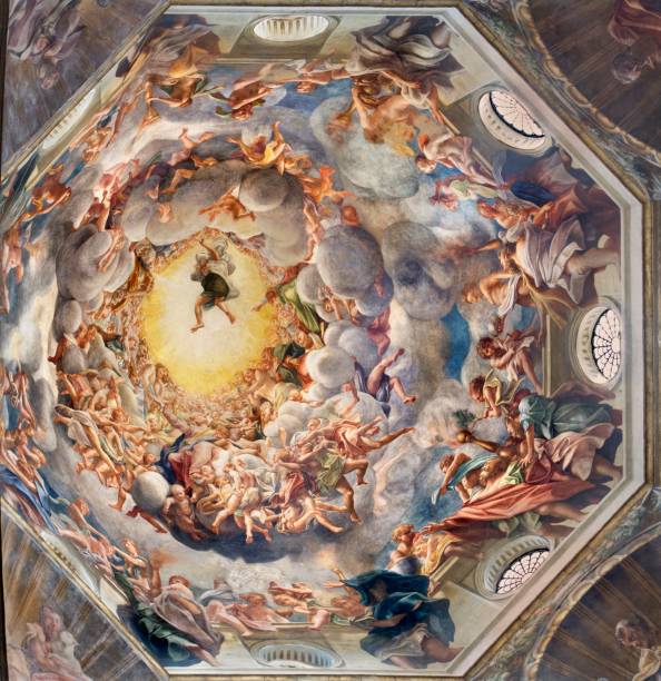 parma - el detalle del fresco de la assumpcion de virgen maría en la cúpula del duomo por antonio allegri (correggio - 1526-1530). - parma italia fotografías e imágenes de stock