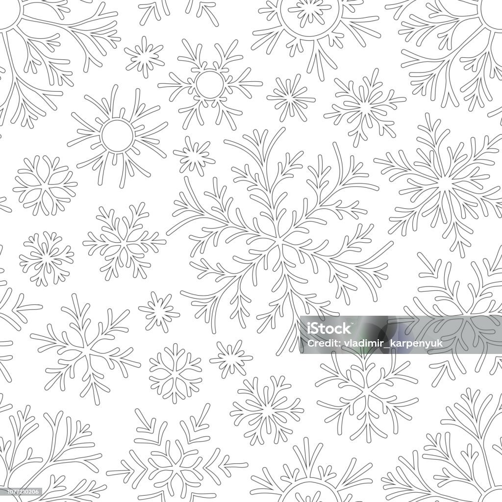 Christmas pattern from snowflakes Anti-stress coloring book page for adult with doodle  snowflakes. Winter background pattern Abstract stock vector