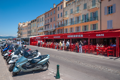Cafe Senequier in Saint-Tropez in the Department Var of the province Provence-Alpes-Cote d Azur