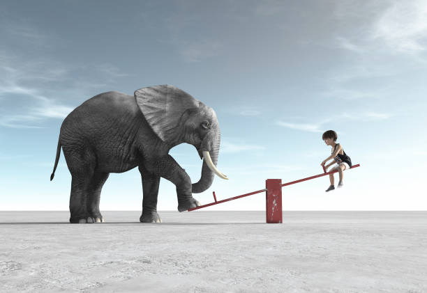 A child is in a rocking chair with an elephant. This is a 3d render illustration.