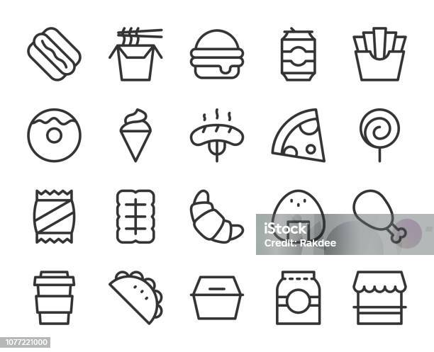 Fast Food Line Icons Stock Illustration - Download Image Now - Icon Symbol, Unhealthy Eating, Drink Can