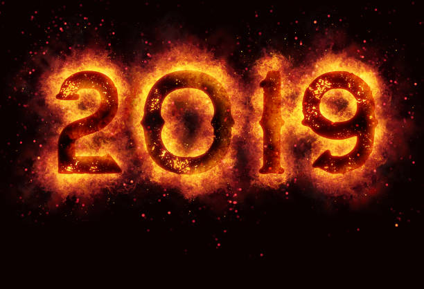 istock Burning sign with new year 2019 on black background 1077221016