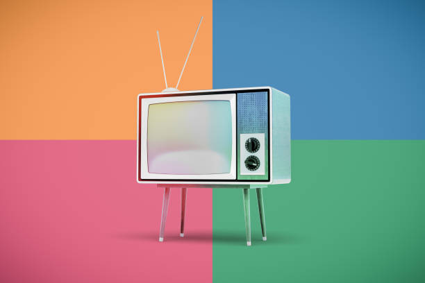 istock 3d rendering of old tv set on four color background 1077221662
