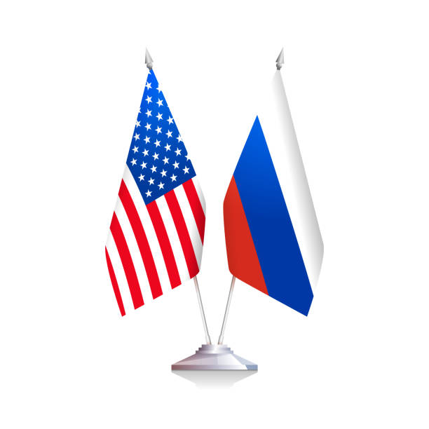 istock Flags of USA and Russia on white background 1077227616