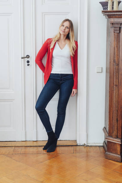 istock Relaxed slender attractive blond woman 1077229752