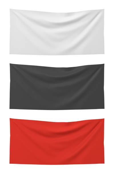 render 3d de tres banderas horizontal del blanco, colores negros y rojos en fondo blanco. - flag texture fotografías e imágenes de stock