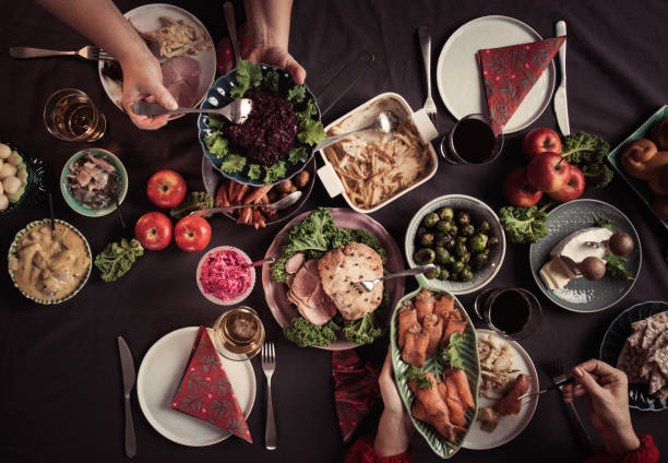 typiska svenska skandinaviska smörgåsbord julmat - swedish christmas bildbanksfoton och bilder