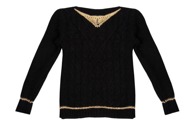 istock Black sweater with gold trim isolated on white background 1077235966