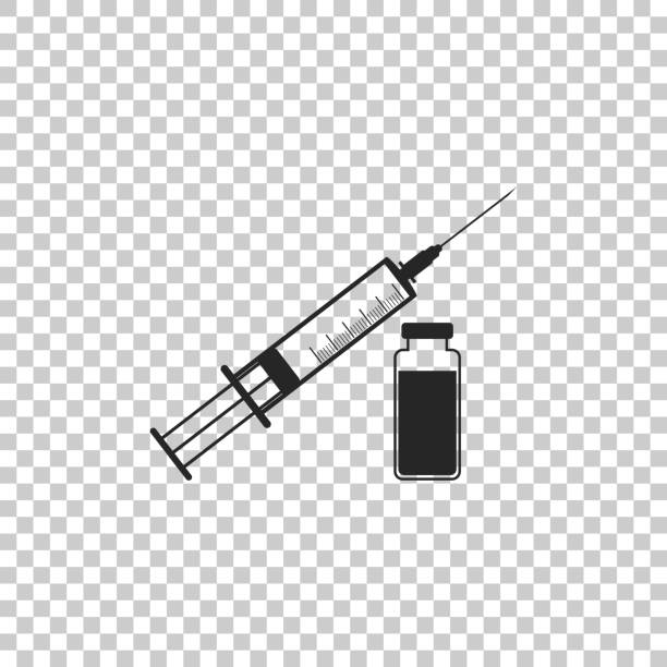 Medical syringe with needle and vial icon isolated on transparent background. Concept of vaccination, injection. Flat design. Vector Illustration Medical syringe with needle and vial icon isolated on transparent background. Concept of vaccination, injection. Flat design. Vector Illustration medicine clipart stock illustrations