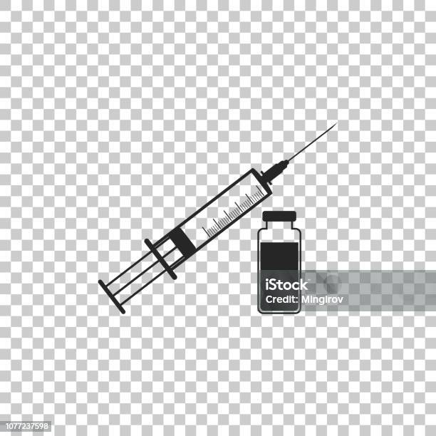 Medical Syringe With Needle And Vial Icon Isolated On Transparent Background Concept Of Vaccination Injection Flat Design Vector Illustration Stock Illustration - Download Image Now