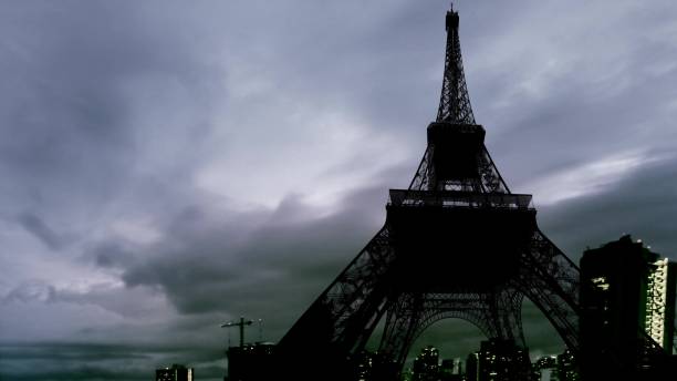 istock Paris dark Tour Eiffel sky at night 1077237850