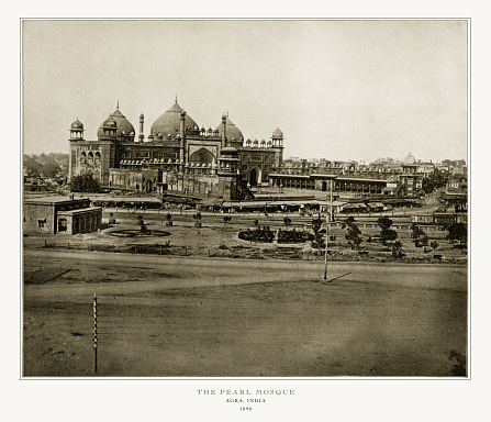Antique India Photograph: The Pearl Mosque, Agra, India, 1893. Source: Original edition from my own archives. Copyright has expired on this artwork. Digitally restored.