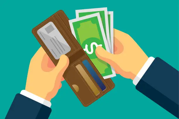Vector illustration of Wallet with Dollars in Hands
