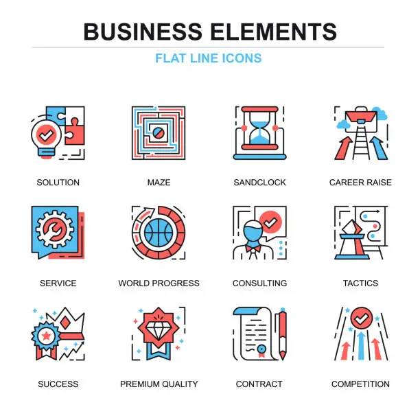 Vector illustration of Flat line business process icons concepts set