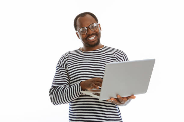 istock Positive nice man working on his laptop 1077248606