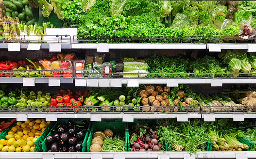 vegetables greengrocery in supermarket colors for food background