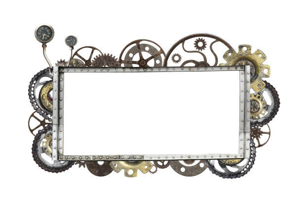 istock Metallic frame with vintage machine gears and cogwheel 1077257688