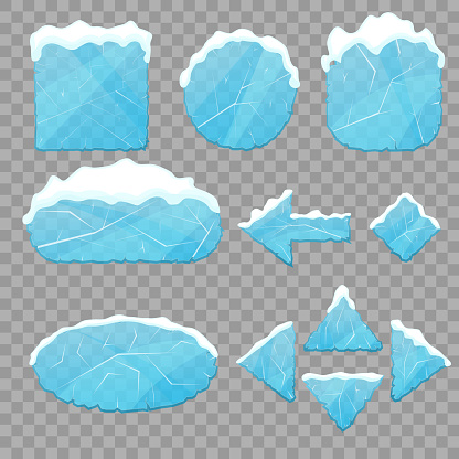 Realistic 3d Detailed Ice Buttons Set on a Transparent Background. Vector illustration of Button and Winter Snow Cap