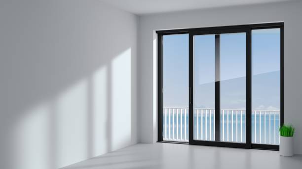 istock Black sliding door in the room 1077259438