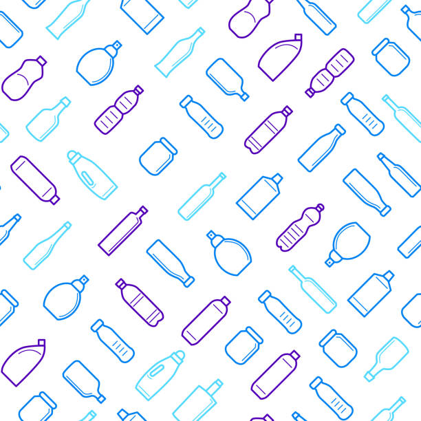 ilustraciones, imágenes clip art, dibujos animados e iconos de stock de botellas para muestras líquidas delgada línea de fondo transparente. vector de - packaging bottle plastic wine