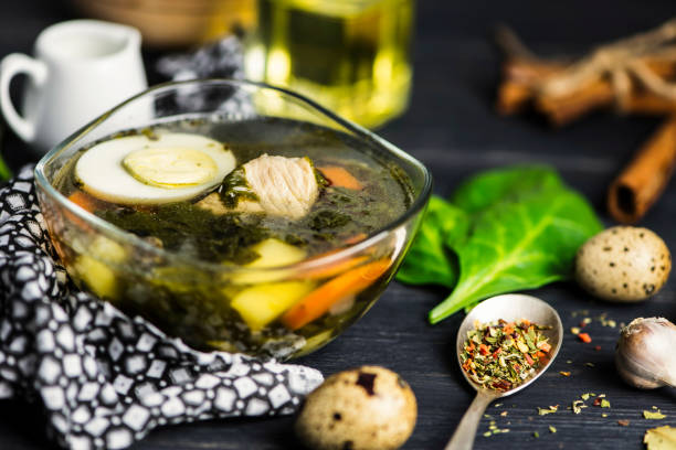 istock green sorrel soup with egg in a glass plate 1077265022