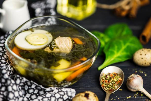 istock green sorrel soup with egg in a glass plate 1077265046