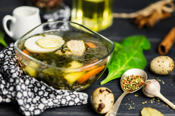 istock green sorrel soup with egg in a glass plate 1077265126